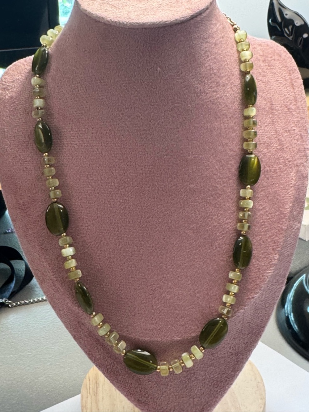 Chaps Olive and Pale Green Glass Bead Necklace